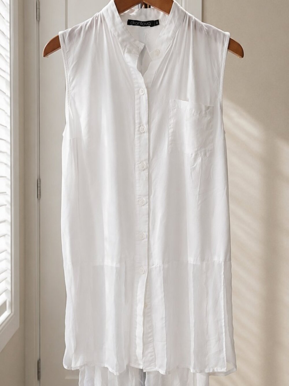 Ckontova White Cotton Sleeveless Shirt Dress / Tunic Dress Size 2 Made in Greece